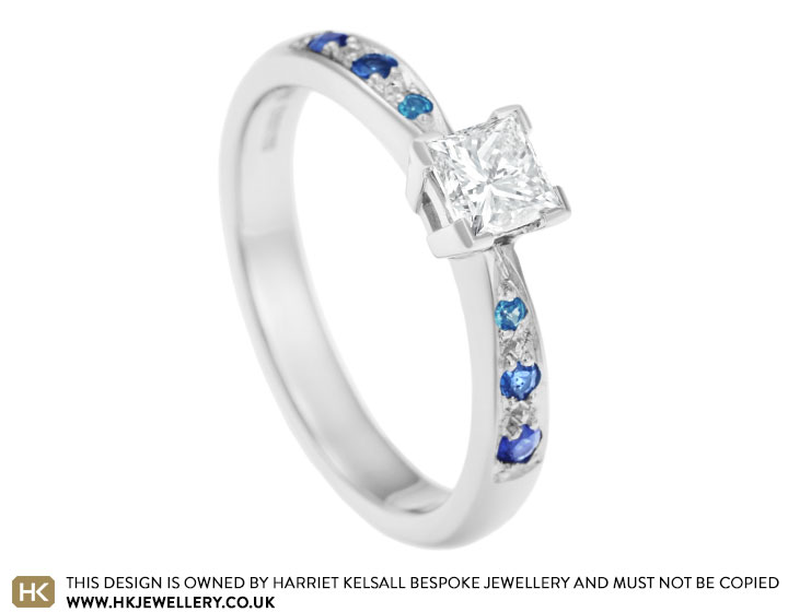 Palladium, diamond, topaz and sapphire engagement ring