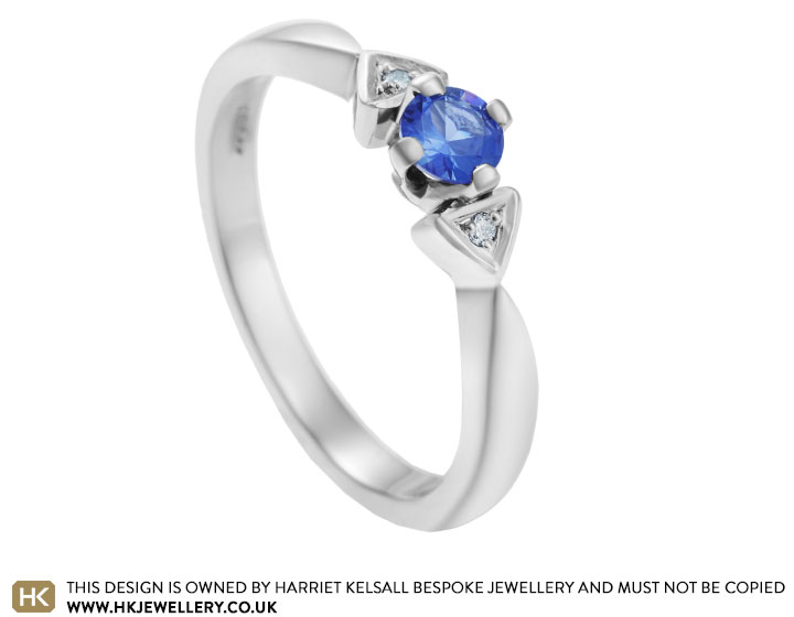 0.25ct Ceylon sapphire and 0.04ct diamond and palladium engagement ring