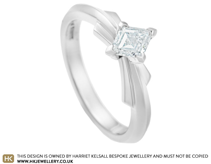 London skyline inspired palladium and 0.42ct kite cut G VS diamond engagement ring