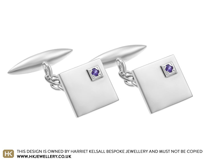 Square Sterling silver cufflinks with square set amethyst