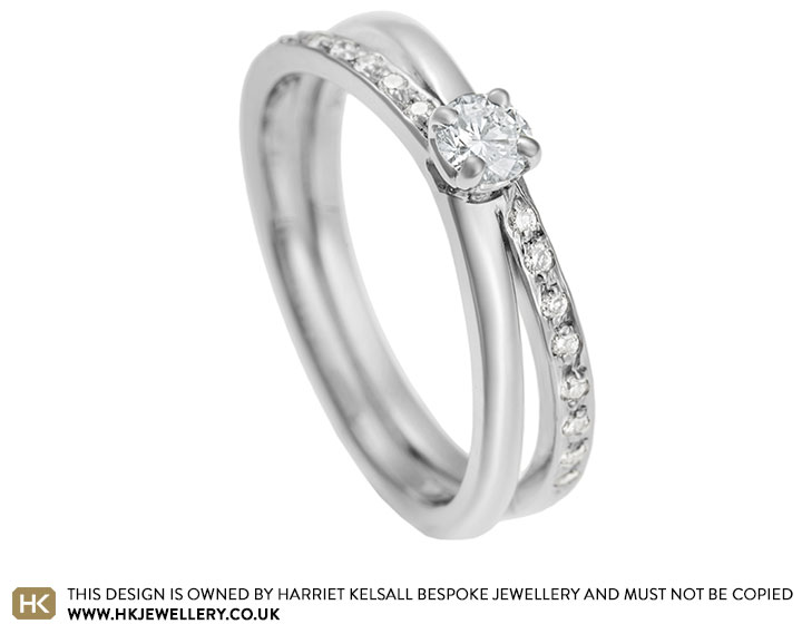 Modern split band palladium and 0.26ct diamond engagement ring