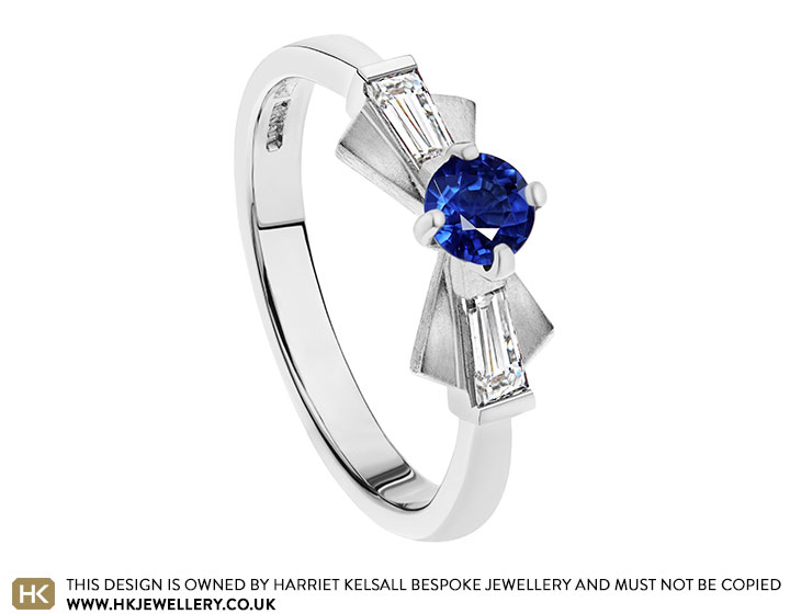 Diamond ring with sales sapphire baguettes