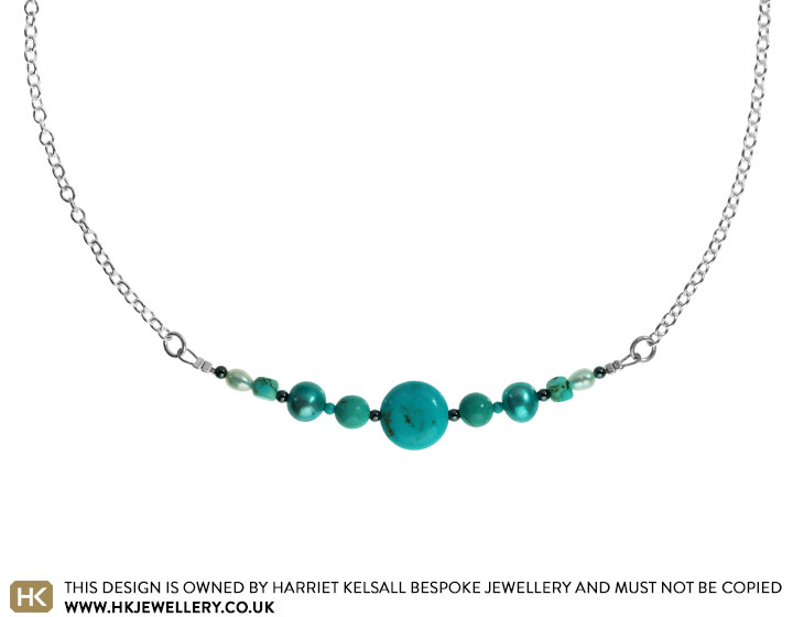 Turquoise, river pearl and hematite necklace