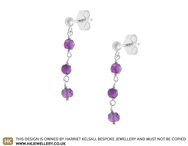 Sterling silver and amethyst drop stud earrings