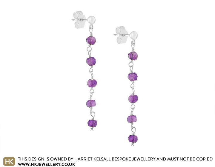 Sterling silver and amethyst drop stud earrings