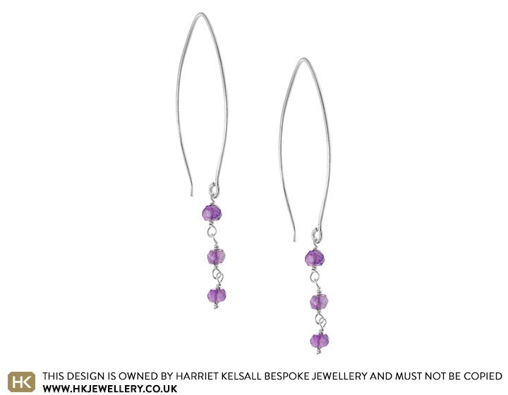 Sterling silver and amethyst drop hook earrings