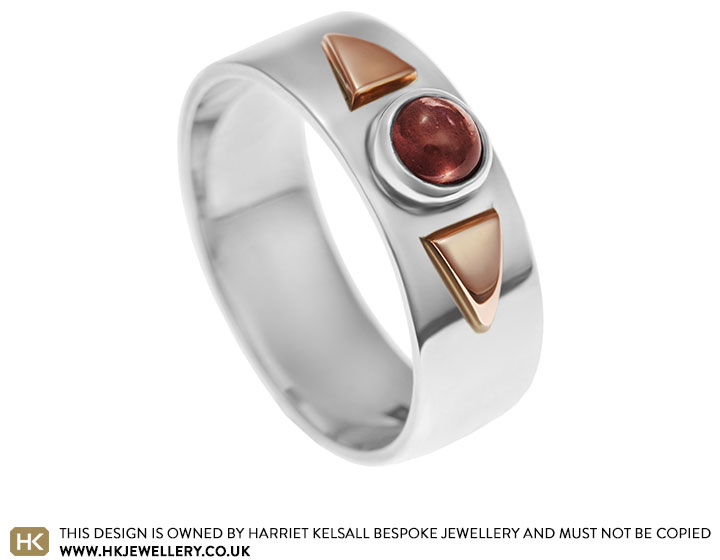 9ct rose gold, Sterling silver and cabochon garnet ring