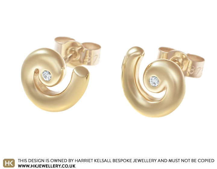 9ct Yellow Gold and Diamond Curl Earrings