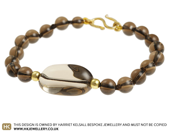 Smoky Quartz and gold plated Sterling silver bracelet