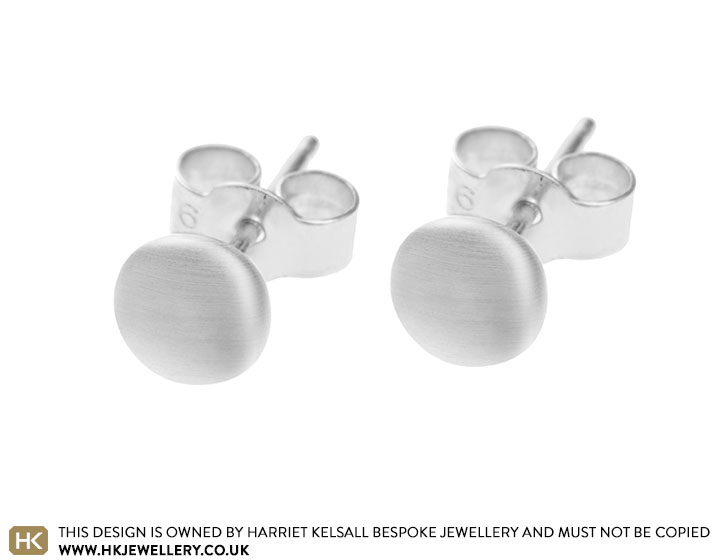 Sterling Silver Satinised Button Stud Earrings