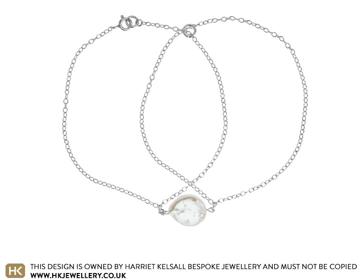 Coin pearl and sterling silver trace chain bracelet