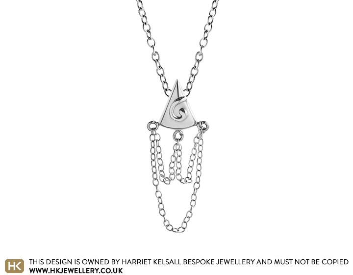 Sterling silver triangular pendant with looped chain-work design