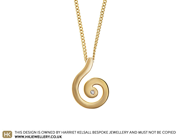 Fairtrade 9ct Yellow Gold and Diamond Curl Pendant