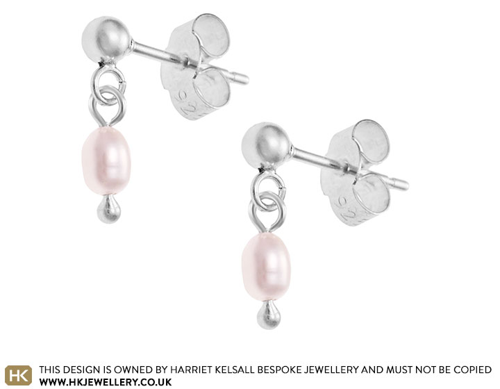 Pink Seed Pearl and Sterling Silver Drop Earrings