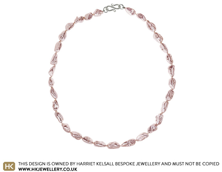 Pink Keshi Pearl and Sterling silver full necklace