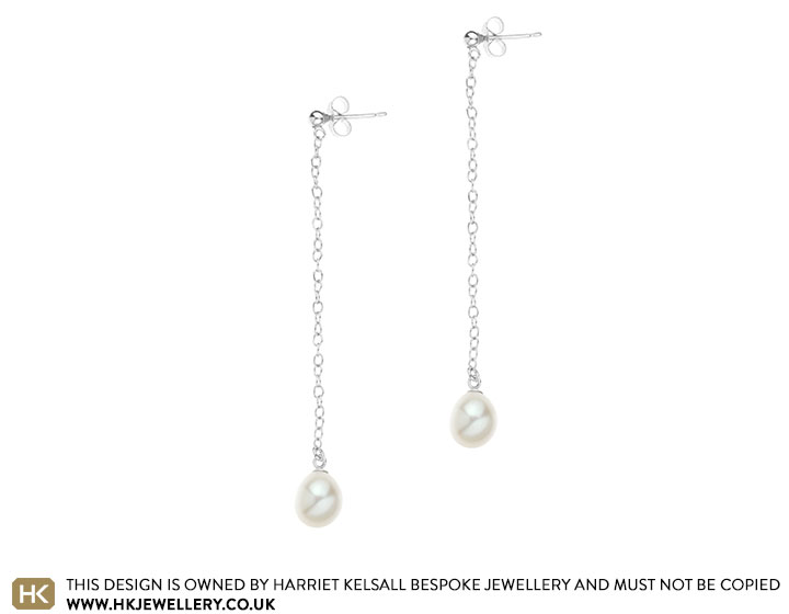 Drop pearl and Sterling silver chain earrings