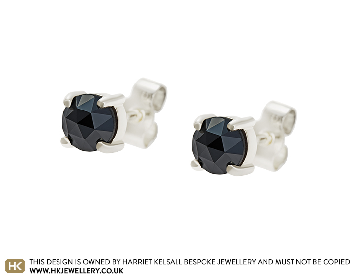 9 carat white gold and 1.69ct black rose cut diamond earrings