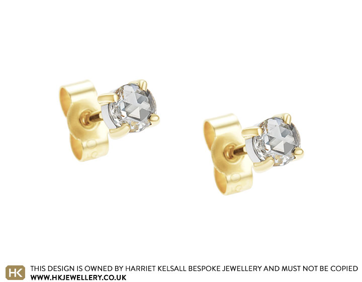 Fairtrade 18 carat yellow and white gold earrings with 0.40ct rose cut diamonds