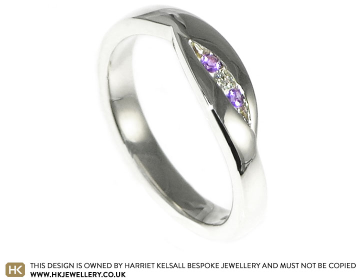 Lisa's 9ct white gold, diamond and amethyst delicate engagement ring