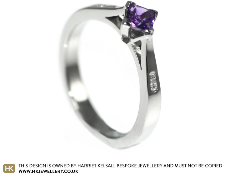 Beths unique amethyst and palladium engagement ring