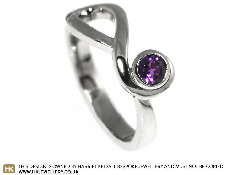 Musical note inspired palladium and amethyst engagement ring