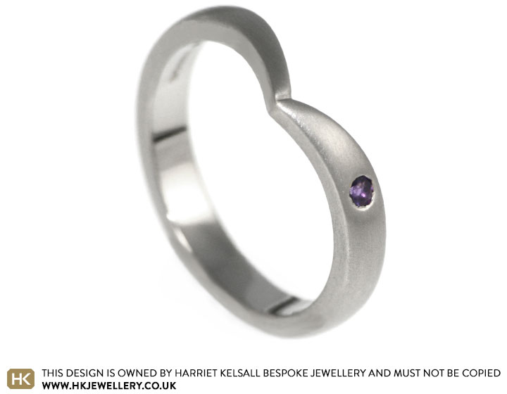 Palladium asymmetric shaped engagement ring with an amethyst  