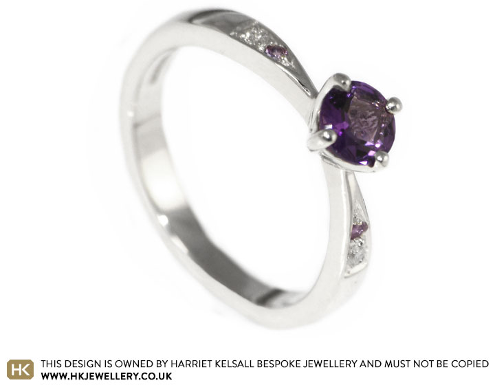 Samantha's unique amethyst and diamond engagement ring 