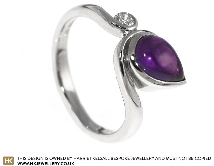 Kirsty's pear shaped amethyst and platinum engagement ring