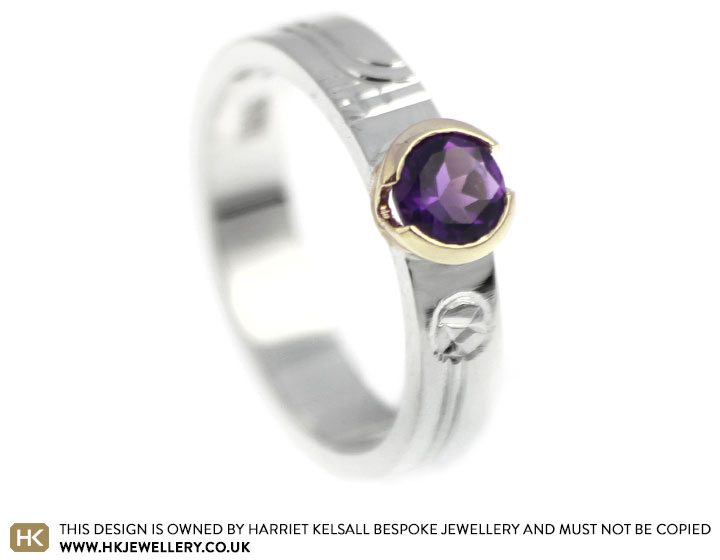 Jane's beautiful amethyst engagement ring with rose motif 