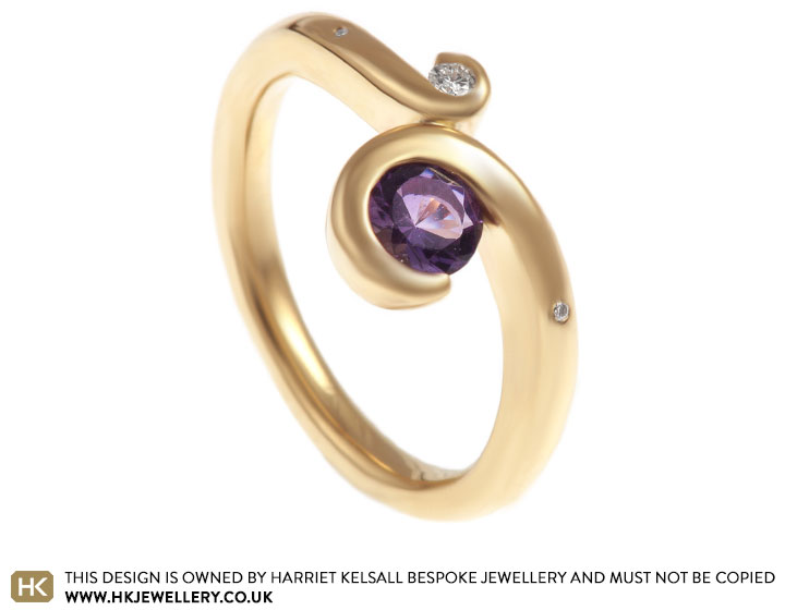 Emilie's yellow gold amethyst and diamond twist engagement ring