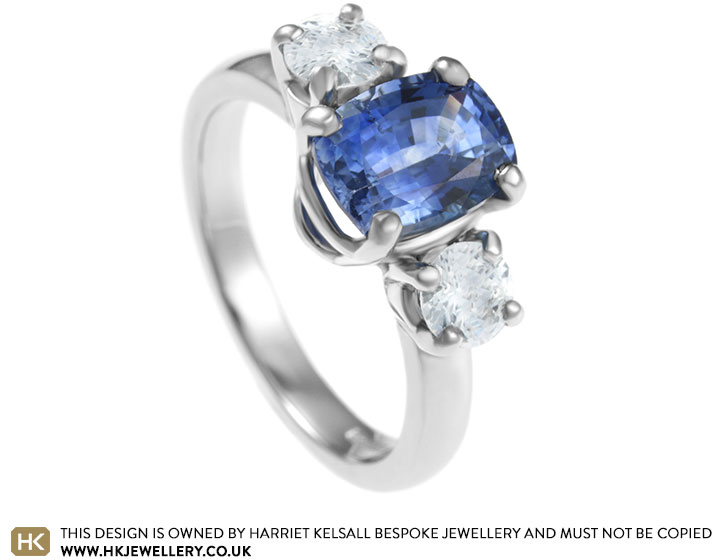 A classic sapphire trilogy engagement ring