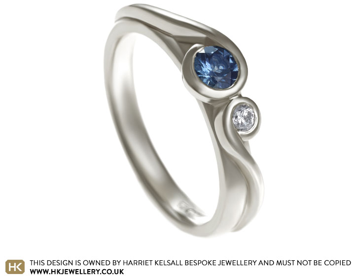 Sue's Fairtrade white gold and sapphire engagement ring 