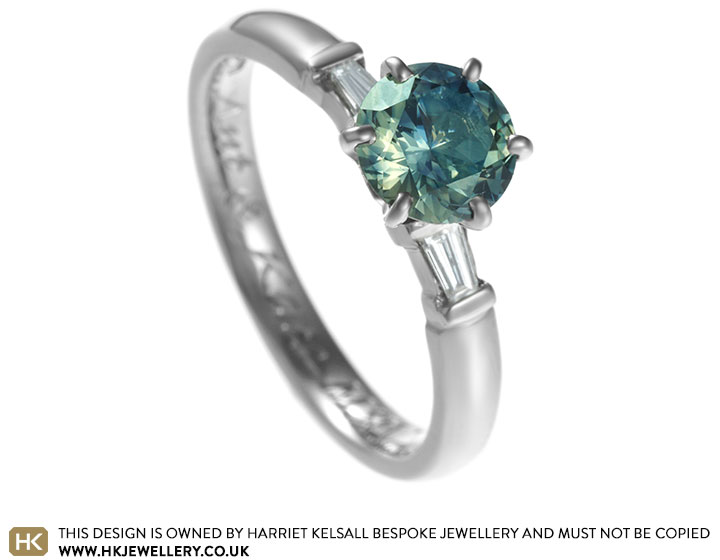 Green blue sapphire engagement on sale ring