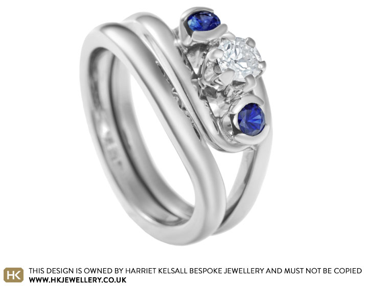 Carrie's diamond and sapphire engagement and wedding ring set