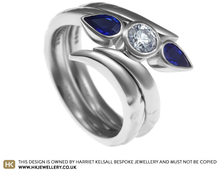 Lynn's diamond and blue sapphire engagement and wedding ring set