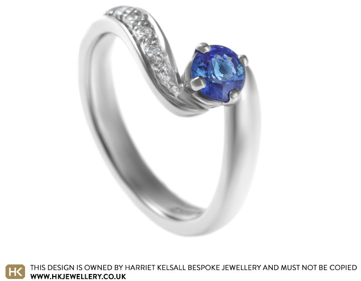 Amelia's sapphire and diamond twist palladium engagement ring