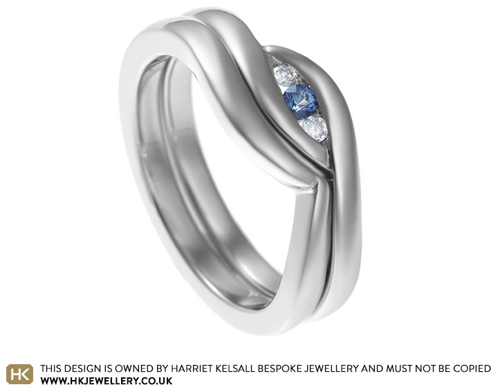 Yvonne's sapphire and diamond engagement and wedding ring set