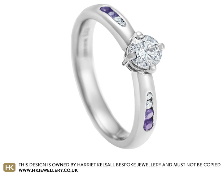 Sarah's diamond and purple sapphire graduating engagement ring