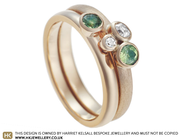 Stacking rings made from family gold and mixed gemstones