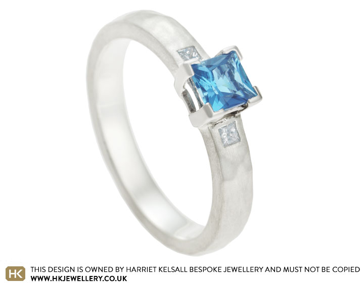 Sarah's 0.34ct princess cut aquamarine and mixed metal engagement ring