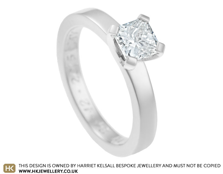 Helen's contemporary radiant cut diamond engagement ring