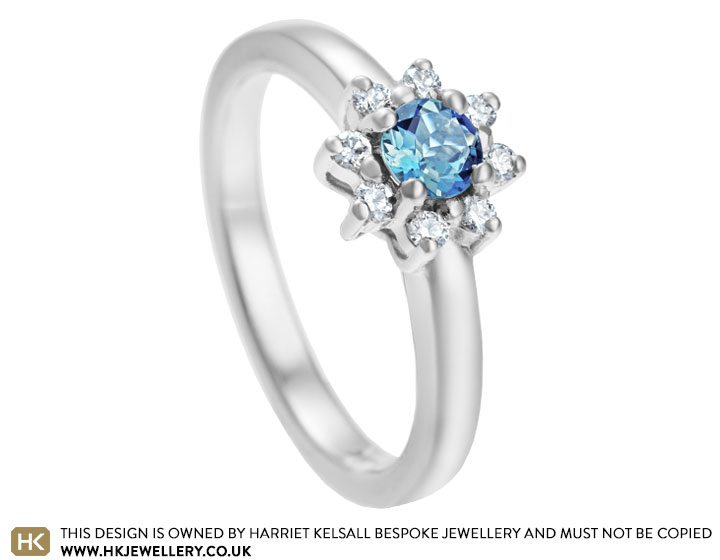 Anna's aquamarine and diamond cluster engagement ring