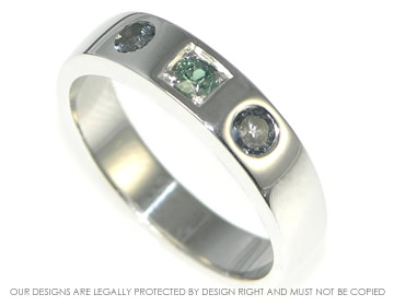 9ct white gold ring with three Russian alexandrites totalling 0.29cts