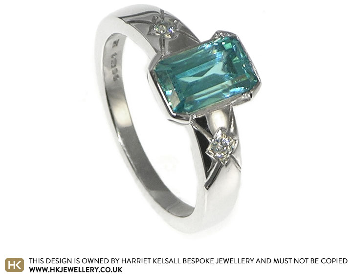 Blue zircon deals diamond ring