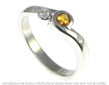 9 carat white gold engagement ring with citrine and diamond