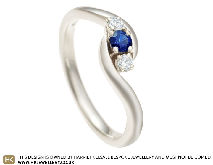 Liz's 9 carat white gold sapphire and diamond trilogy anniversary ring