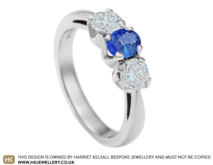 Trilogy style 0.42ct sapphire and 0.60ct diamond engagement ring