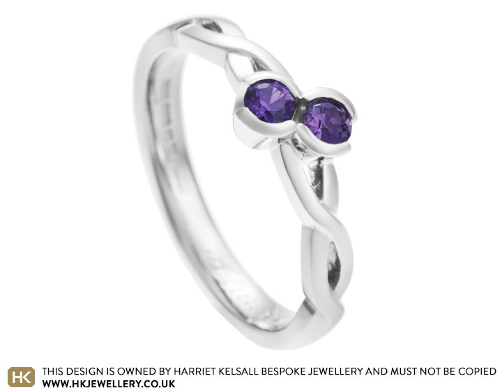 Natalie's purple sapphire 'moi et toi' style engagement ring