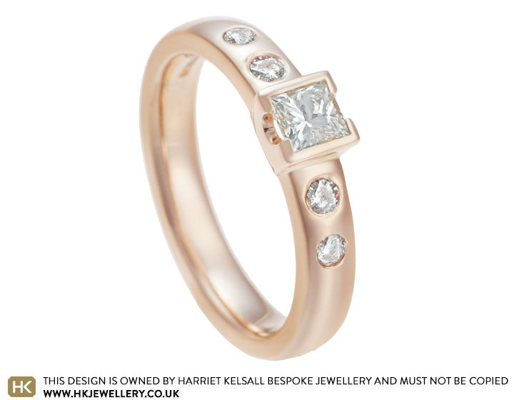 Georgia's 9 carat rose gold dress ring with family diamonds