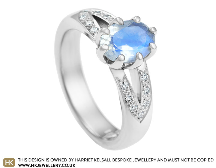 Diana's 1.07ct blue moonstone and diamond engagement ring